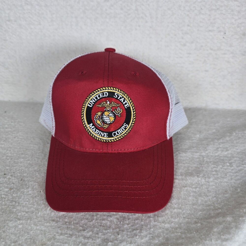 Trucker Cap USMC Marines Red And White Baseball Adjustable Snapback Hat